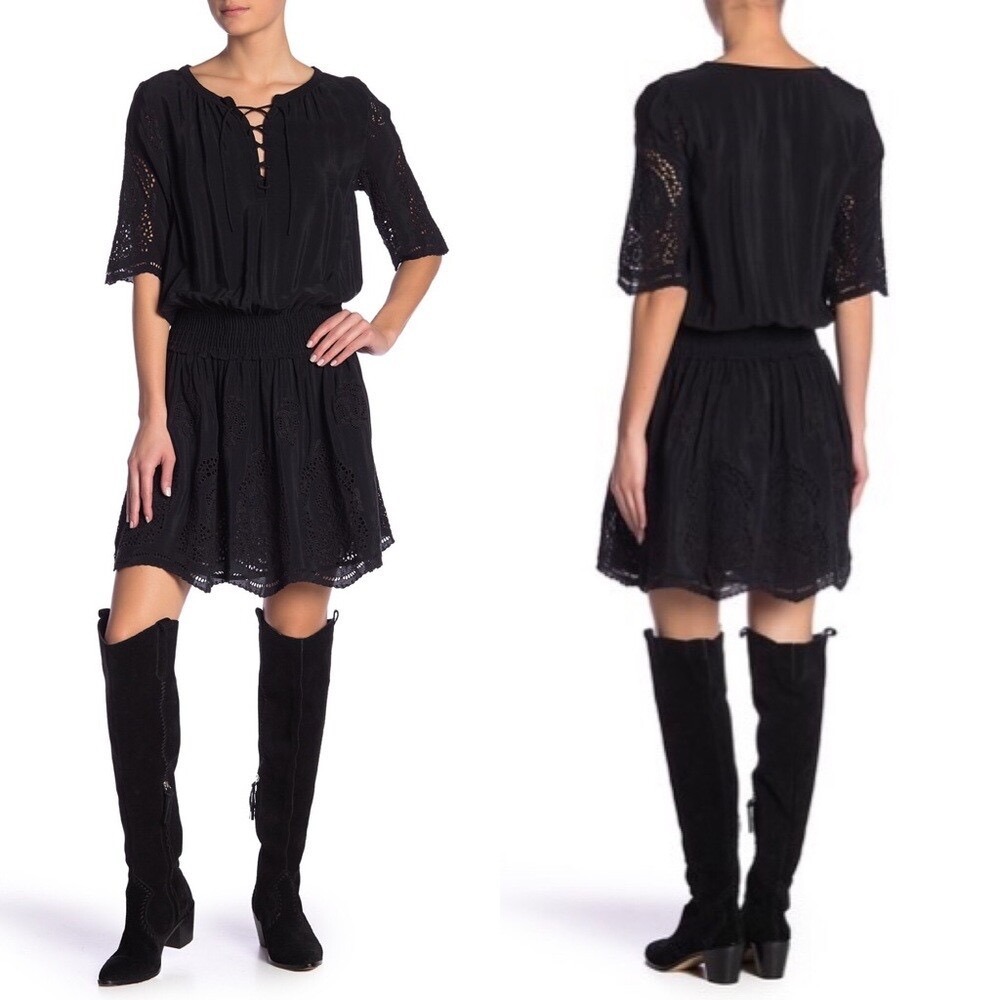 Scotch & Soda Embroidered Eyelet Dress in Black Size XS Bohemian Quiet Luxury‎